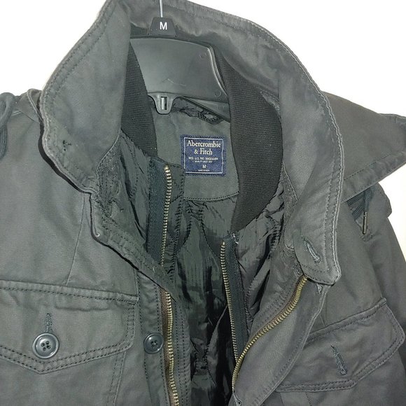 Abercrombie Charcoal Military Quilted Hoody Winter Jacket - Zip & Pull String - Picture 3 of 15